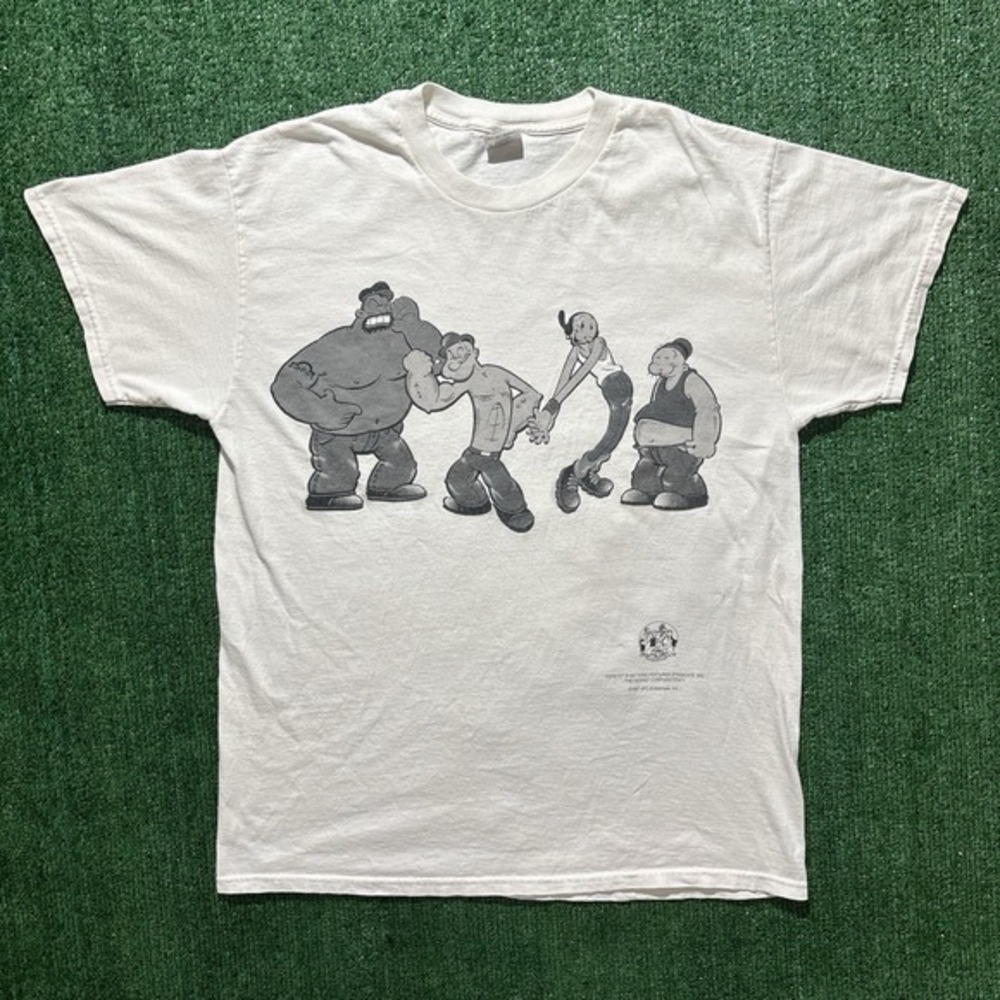 Delta Popeye Graphic T-Shirt Mens Large White 1997 Vintage Crew Neck Tee Good